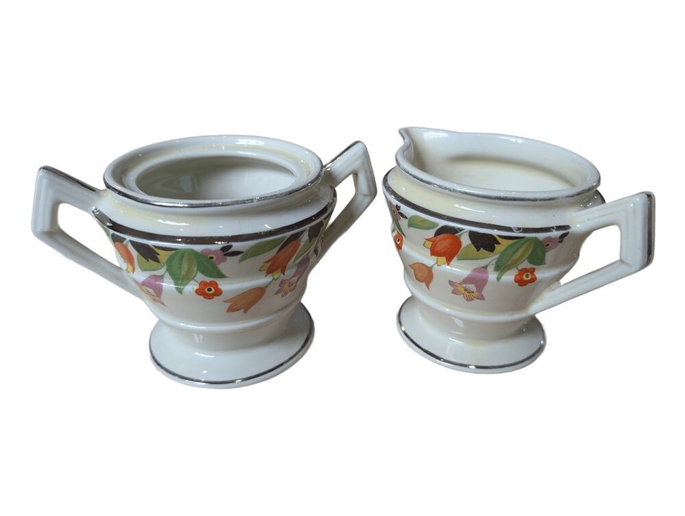 Hall's Superior Quality Kitchenware Tulip Floral Creamer & Sugar Bowl Set
